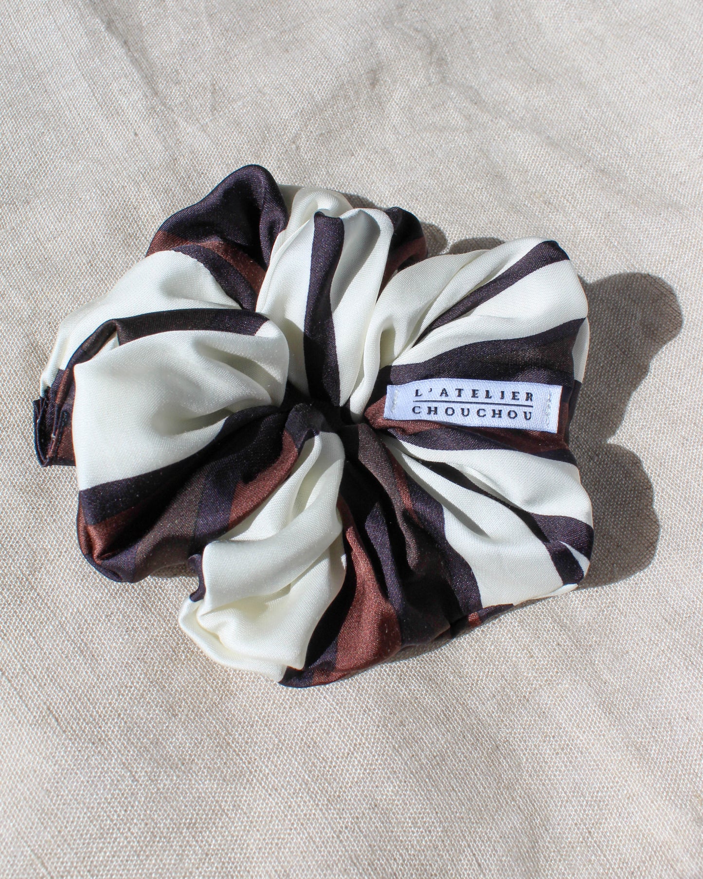 Chouchou cheveux, en satin de viscose naturelle, noir, brun, blanc