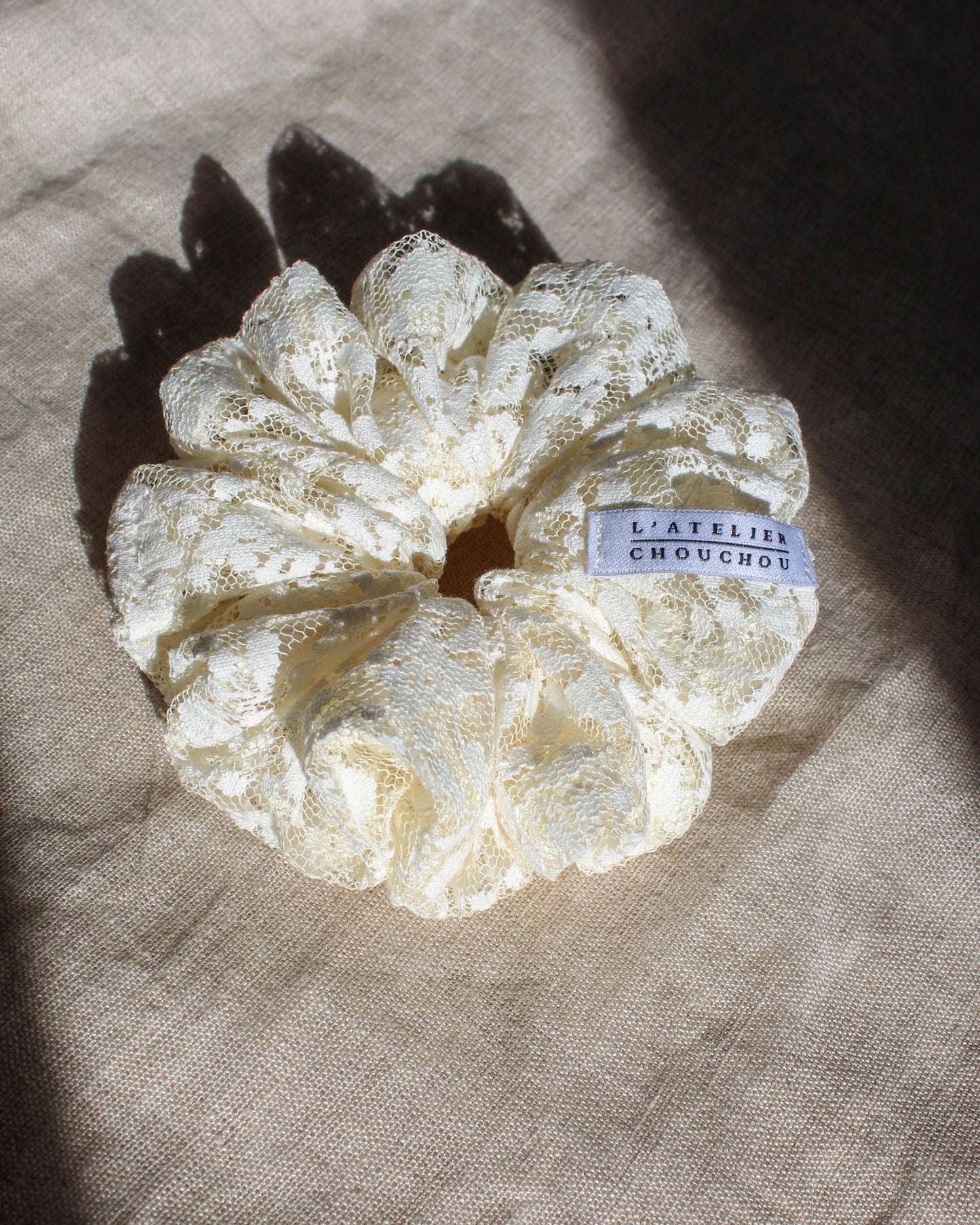 Chouchou cheveux, en dentelle de coton, blanc cassé, pour mariage
