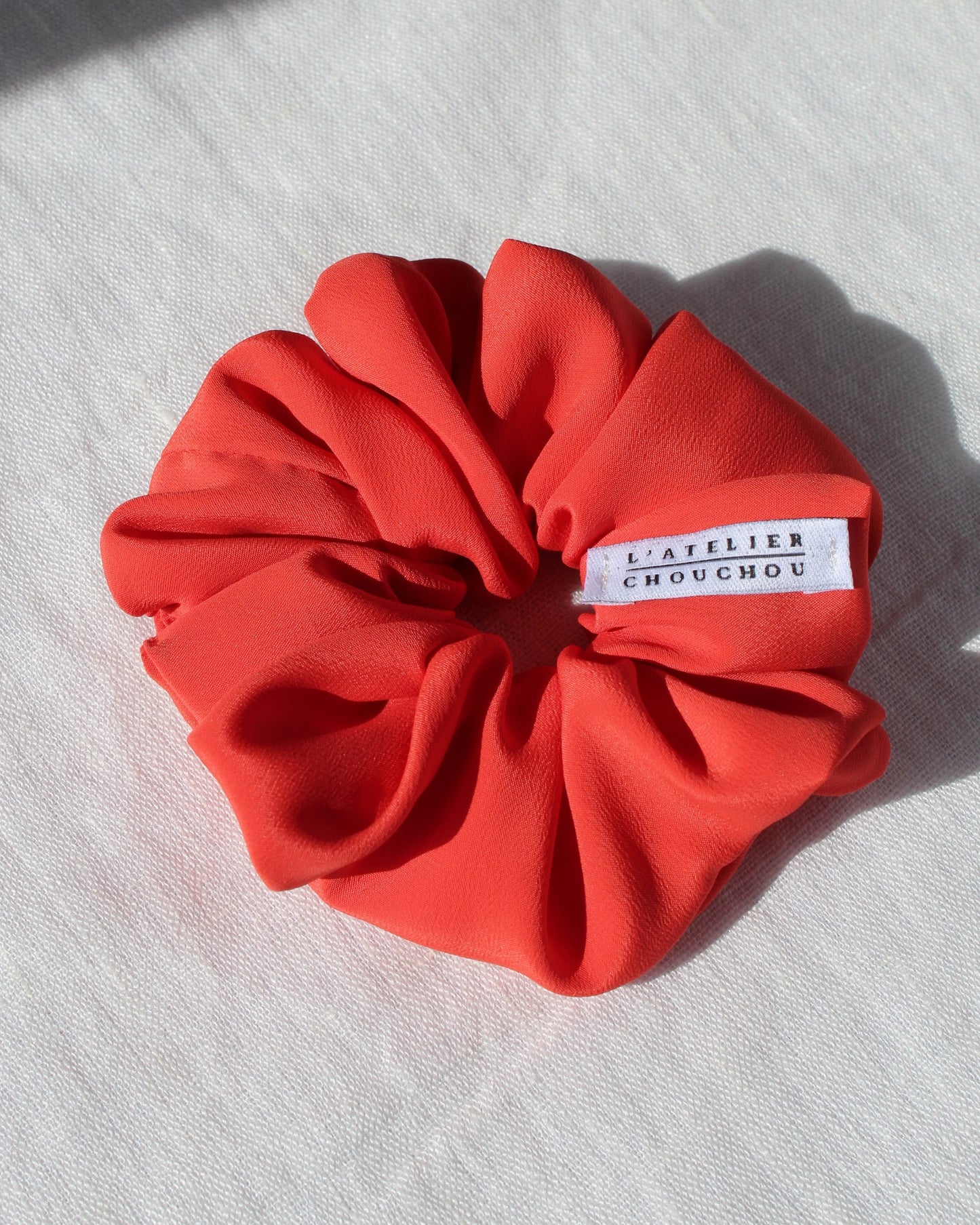 Chouchou cheveux, soie naturelle, rouge orange, pour femme