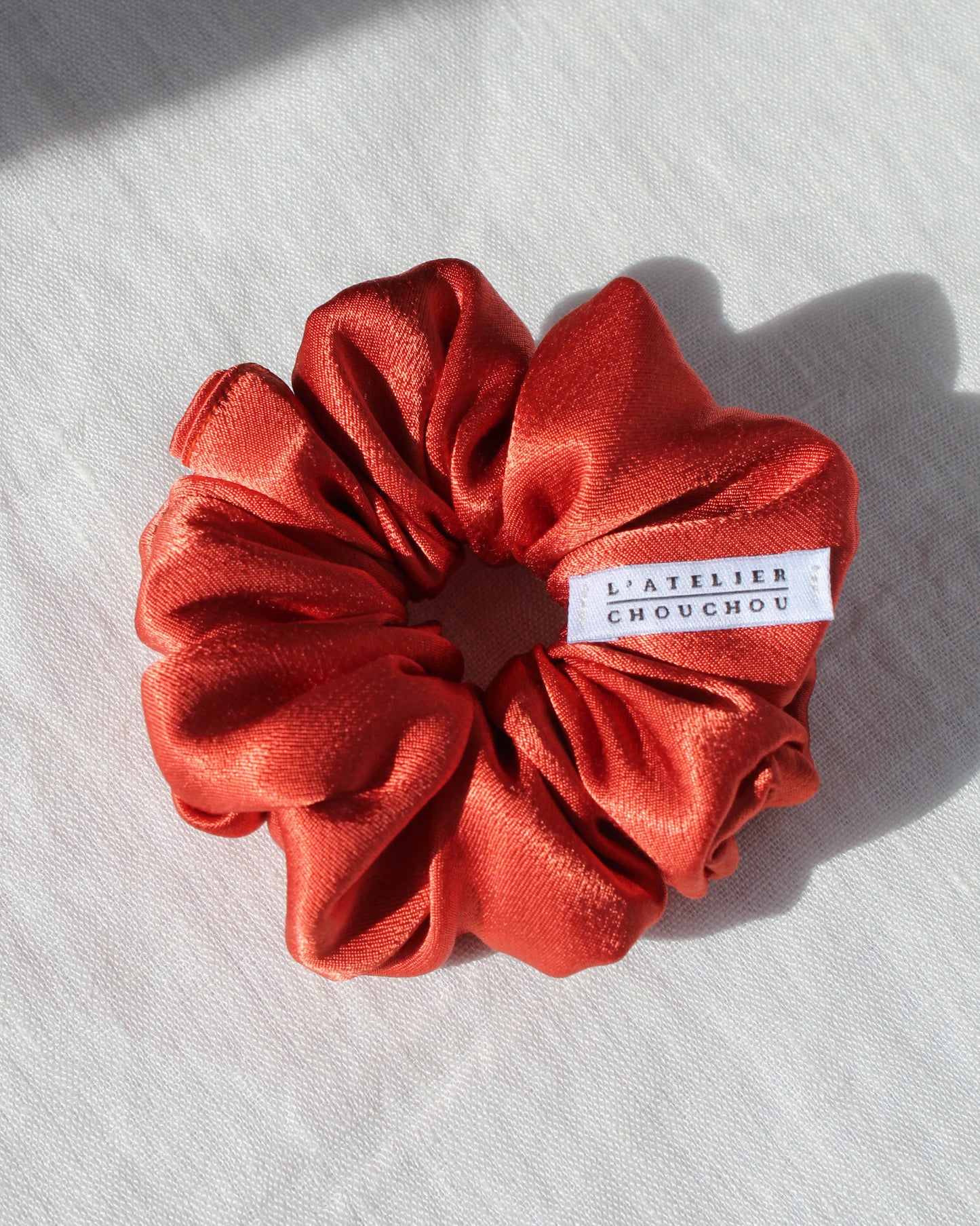 Chouchou cheveux, en satin de viscose naturelle, orange sanguine