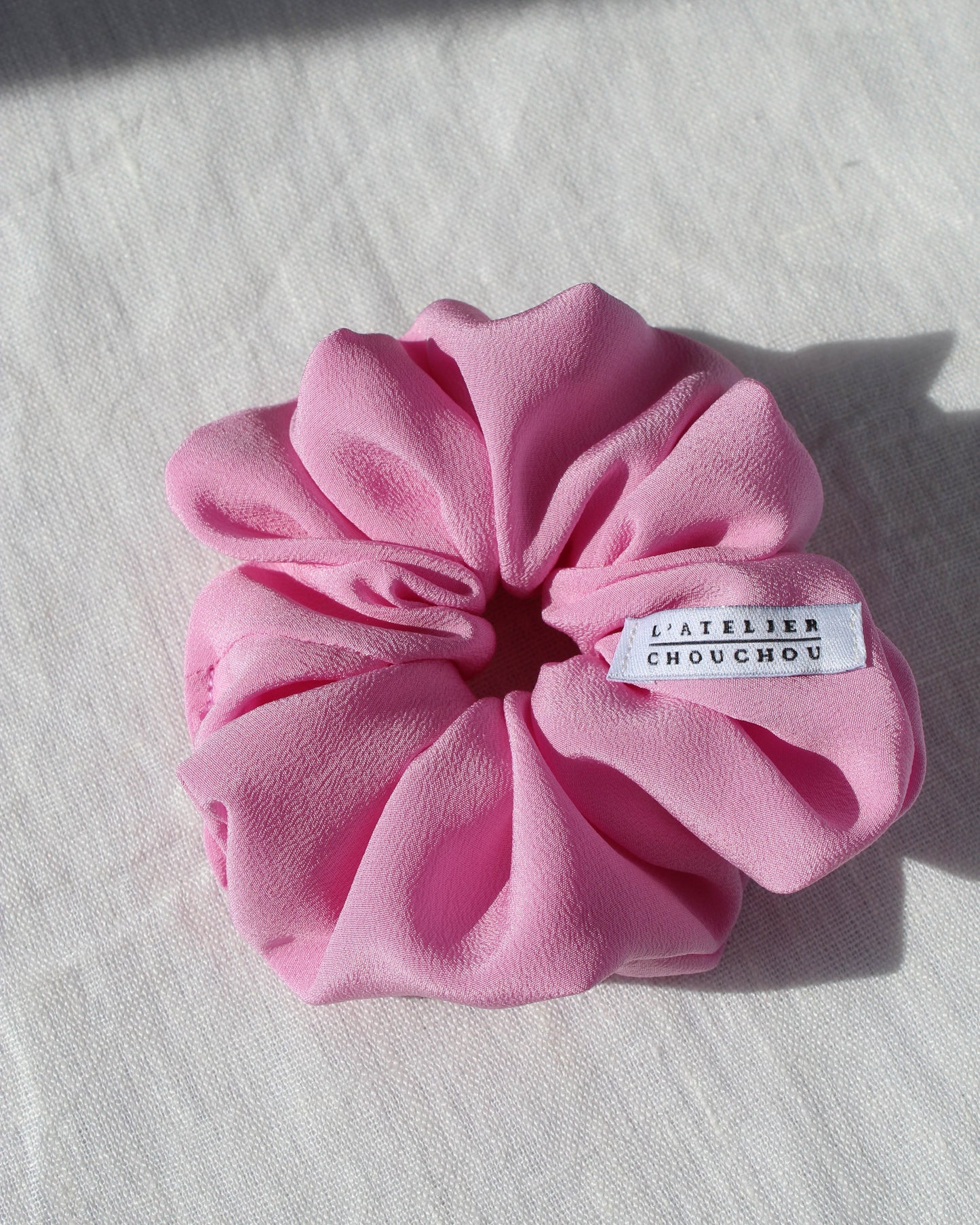 Chouchou rose pour cheveux, en satin de soie naturelle - femme