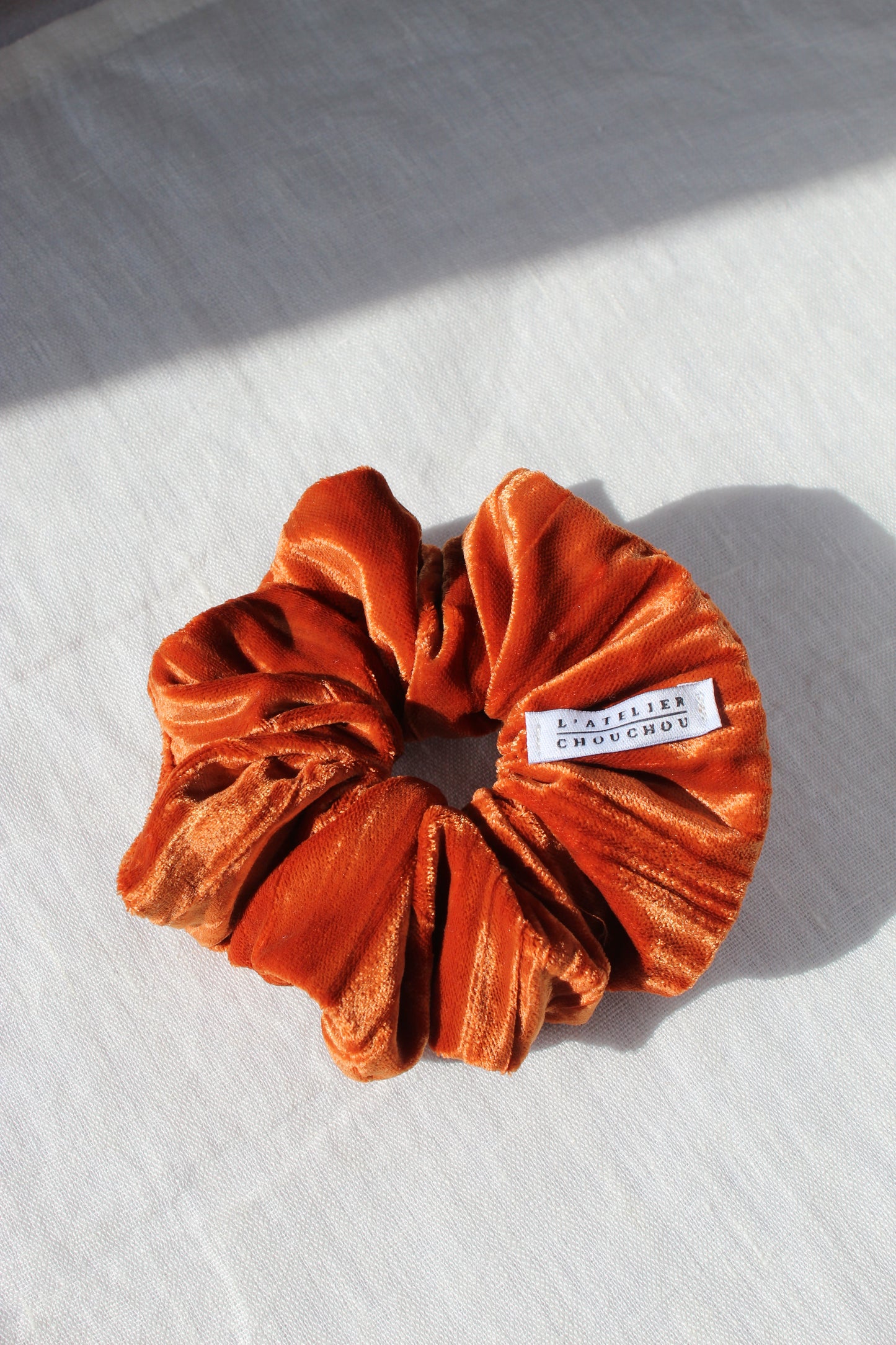 Chouchou cheveux, en velours orange rouille, pour femme