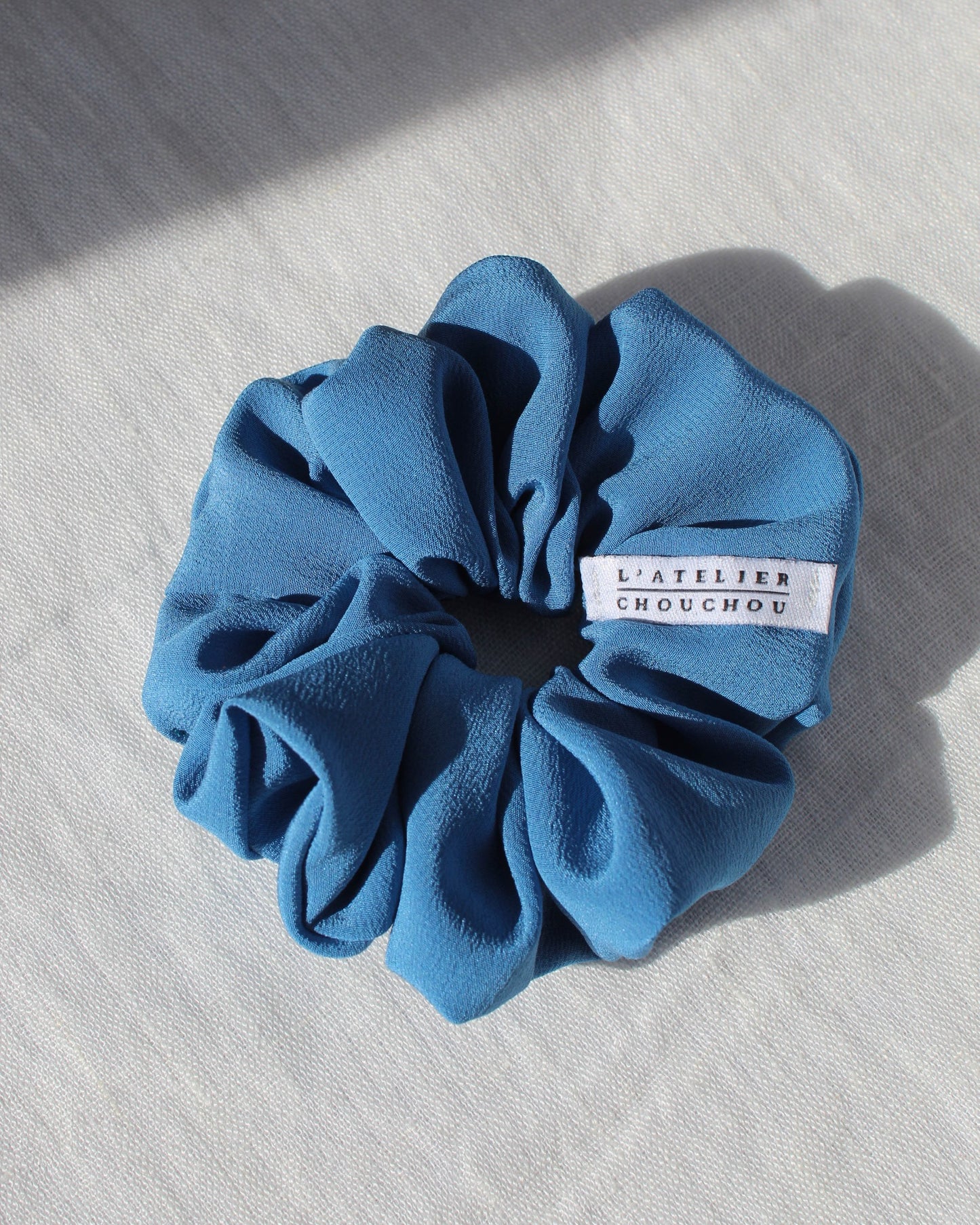 Chouchou cheveux, en soie naturelle, bleu, pour femme