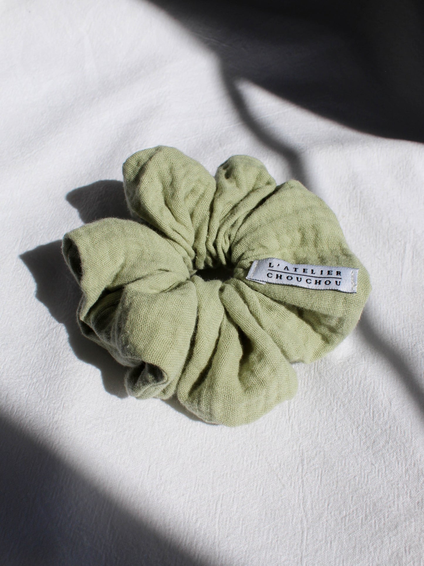 Chouchou cheveux, en gaze de coton vert, pour femme