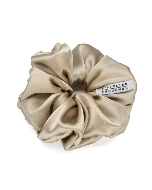 BEIGE SILK SATIN SCRUNCHIE